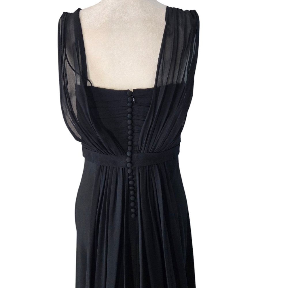 Ann Taylor Asymmetrical Prom Flowy   Black Chiffon Sleek Maxi Dress Size 8 - Picture 13 of 16